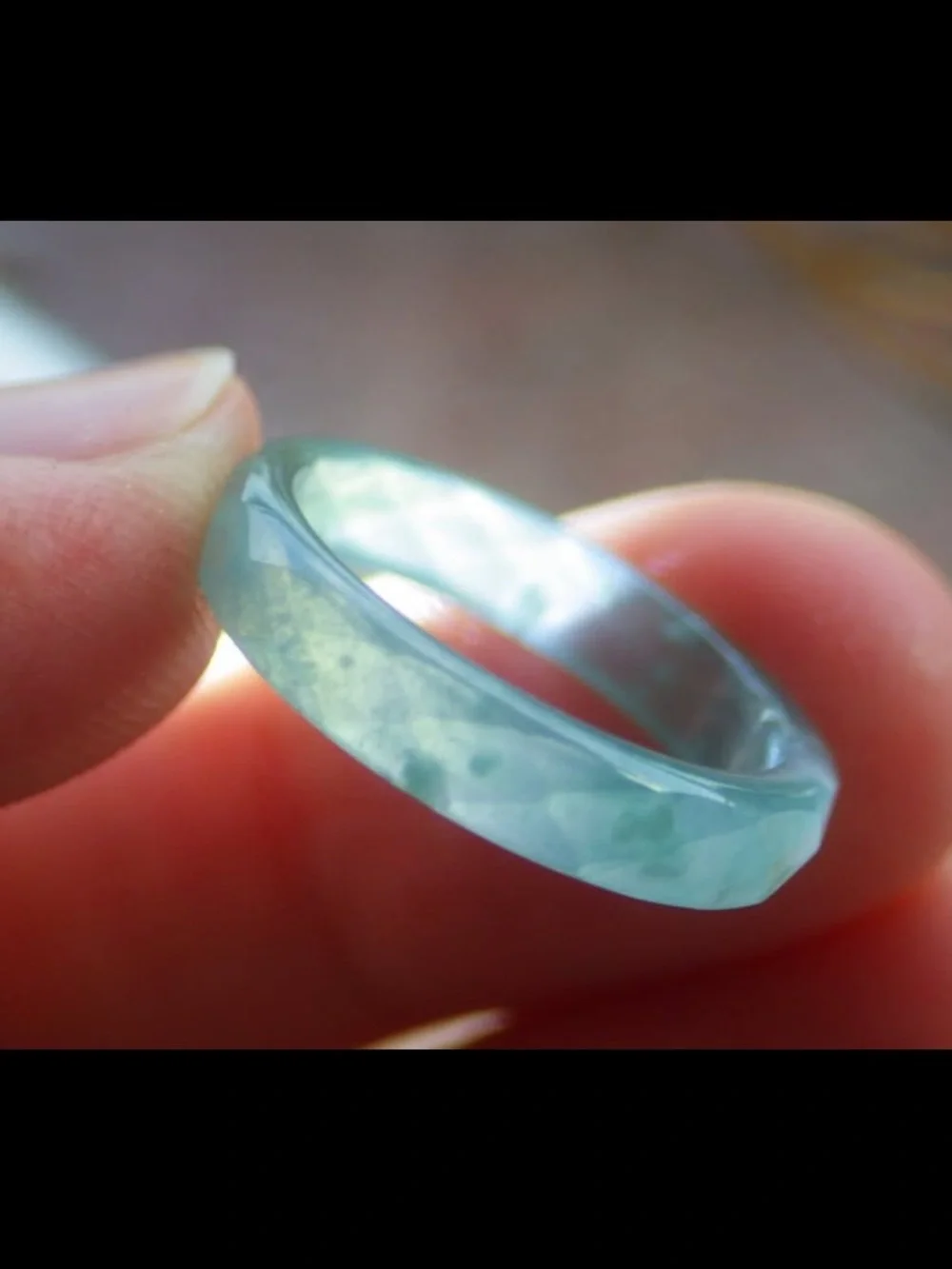 Jadeite jade Diamond cut style ring light green jewelry size4